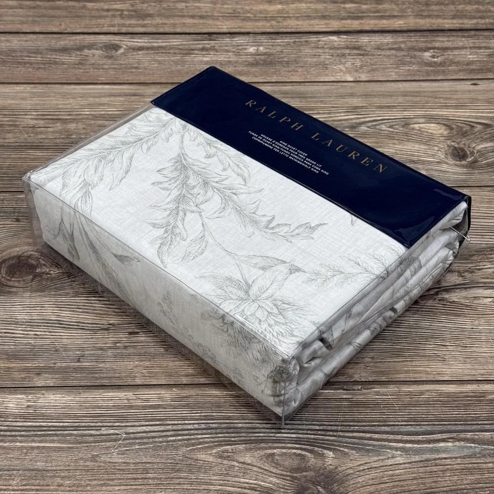 Ralph Lauren Genevieve Floral King Duvet Cover 100% Cotton Sateen Gray NWT $430